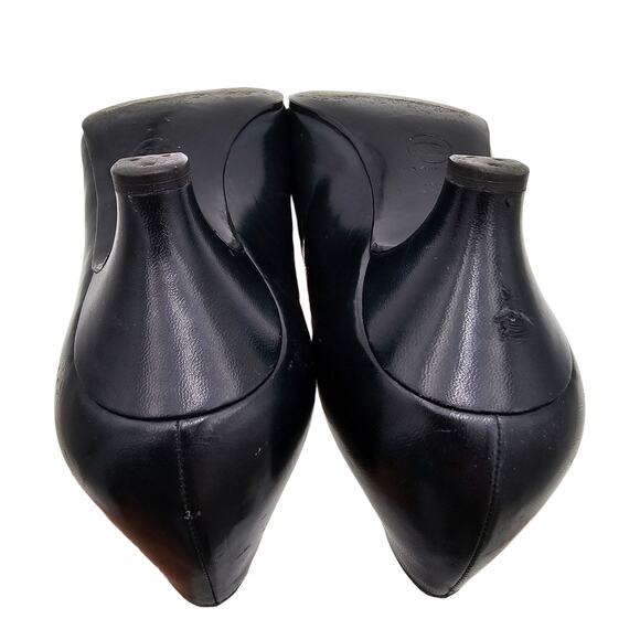Chanel CC Vintage Kitten Heel Pump Black Leather Pointed Toe Size 37.5 US 6.5 7 - Picture 10 of 12